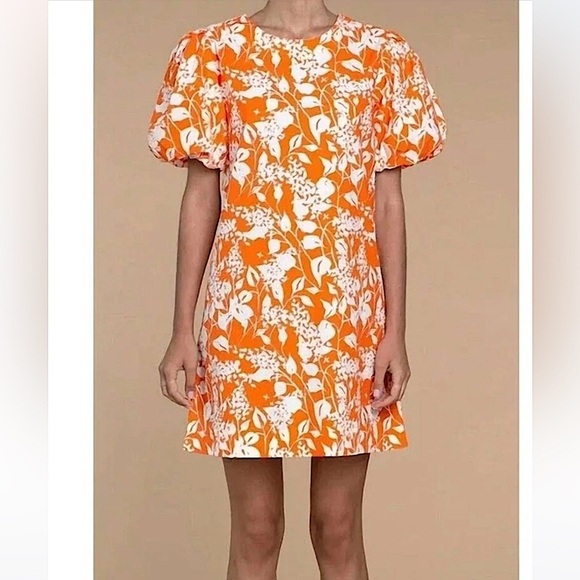 NWT OLIVIA JAMES THE LABEL Louisa mini Dress In Orange Floral cottagecore XS - Picture 1 of 11